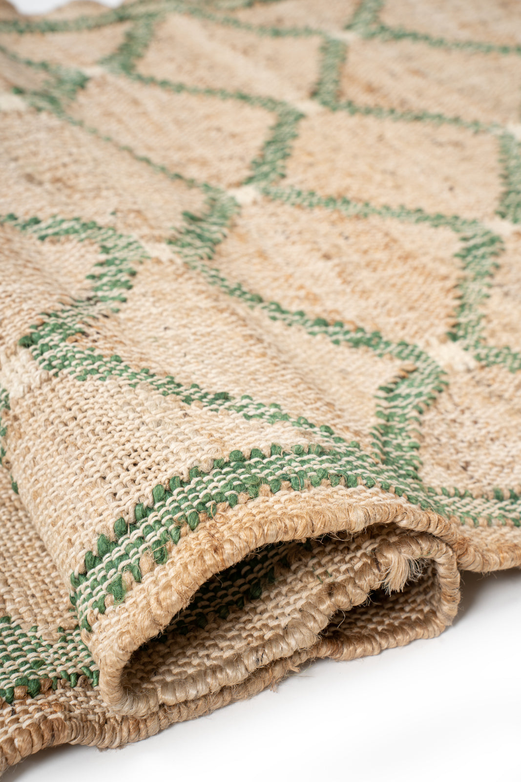 Cairo Artisanal Jute-Cotton Runner-Green - cotton-jute runner laid in a hallway view
