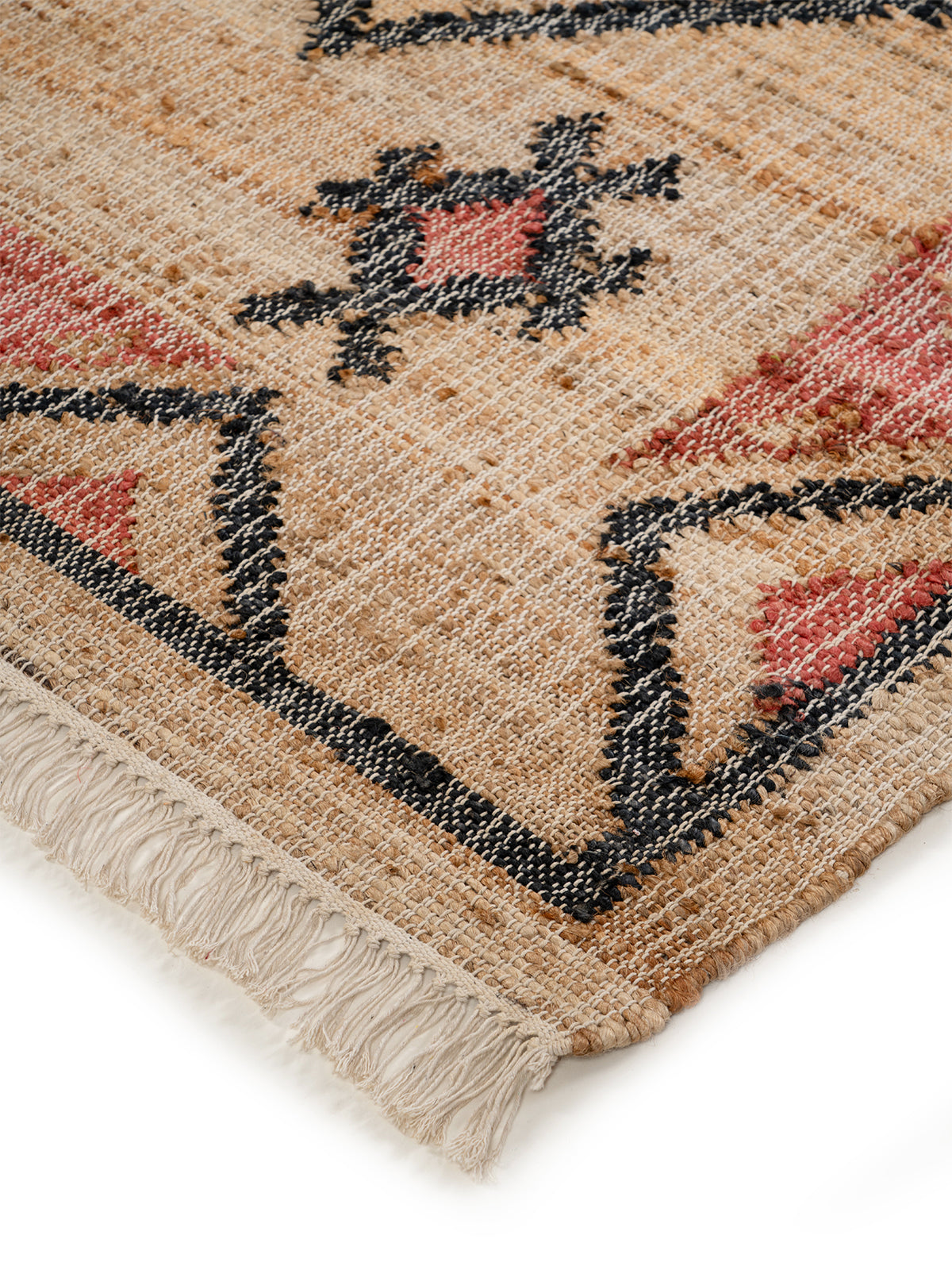 Charcoal Geometric Jute Rug close-up showing the jute weave and geometric motif