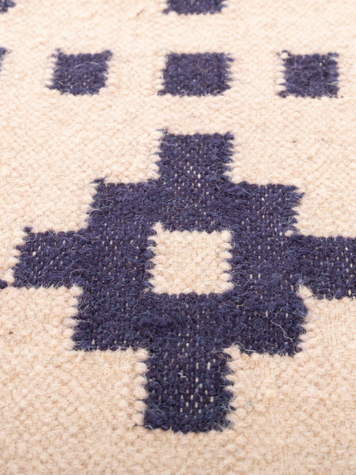 Checkerboard Kilim Wool Flatweave Rug - texture detail showing wool surface