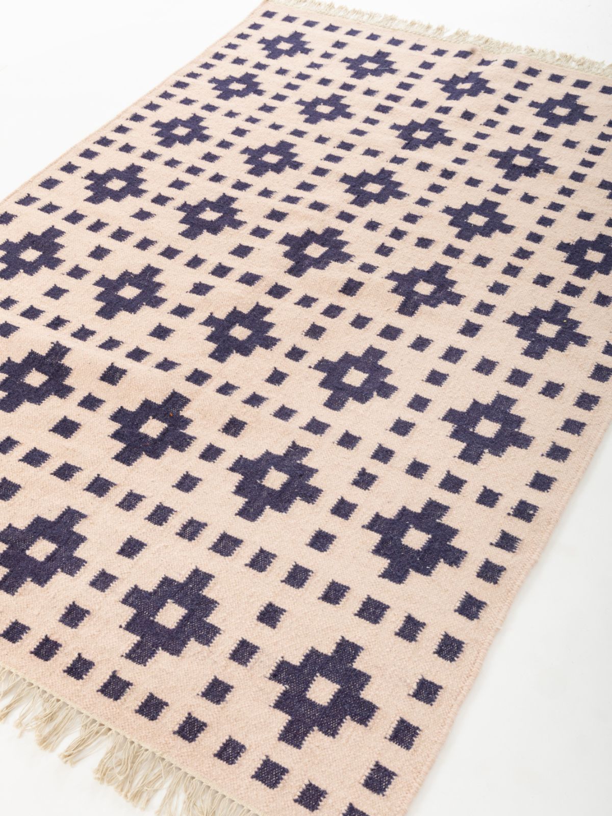 Checkerboard Kilim Wool Flatweave Rug - texture detail showing wool surface