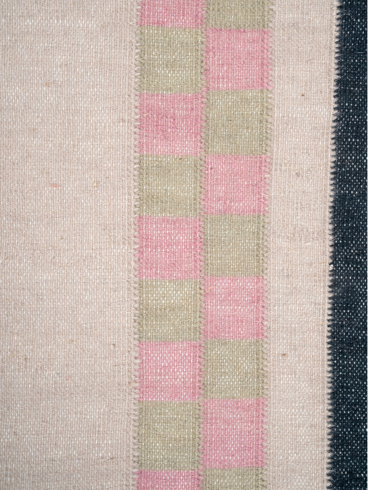 Checkerboard Stream Runner-Beige - cotton runner laid in a hallway view
