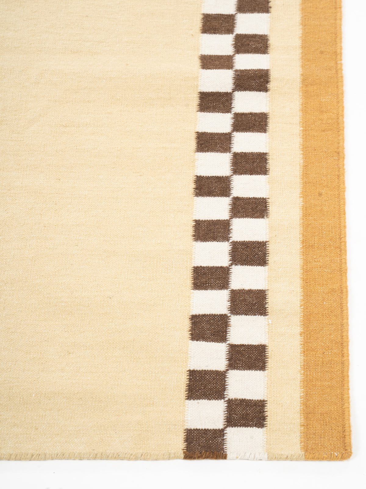 Checkerboard Stream Runner-Yellow - cotton runner laid in a hallway view