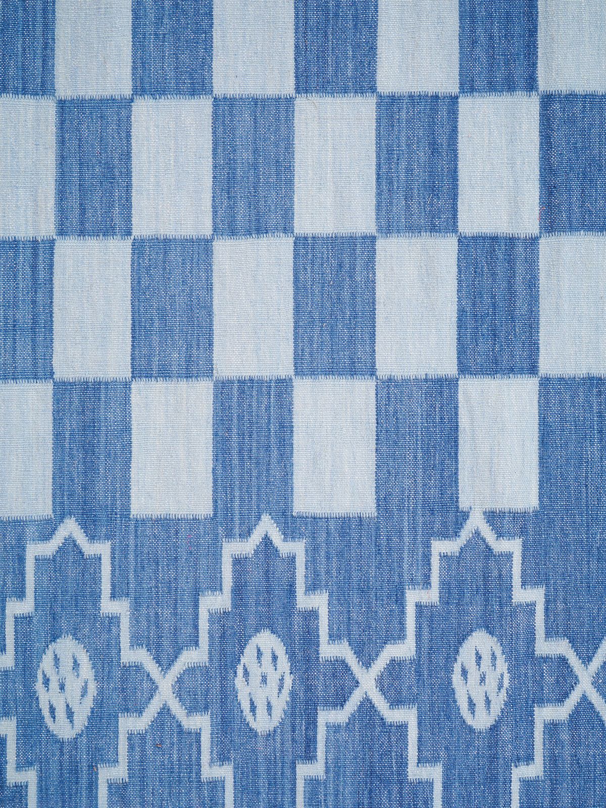 Checkered borderline Flatweave rug-Blue - texture detail showing cotton surface
