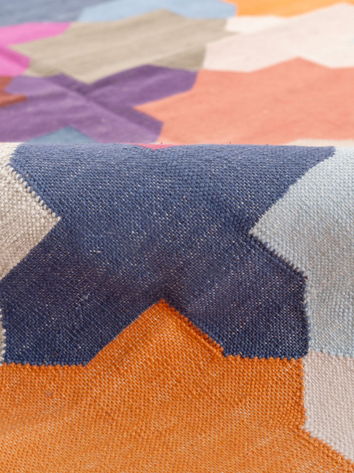 Chroma cotton Flatweave Rug detail of the striped cotton surface and edge finishing