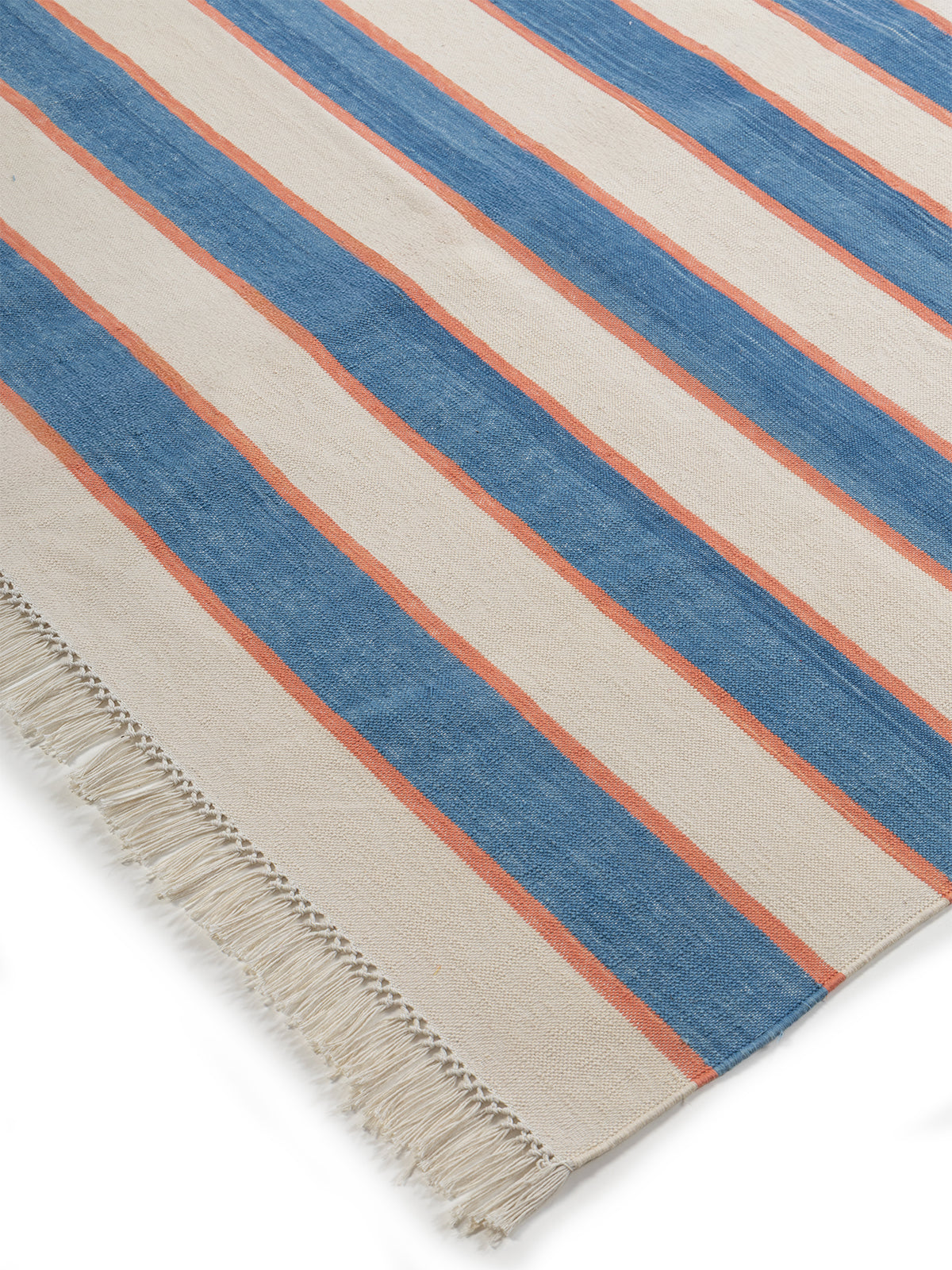 Coastal Breeze Dhurrie close-up showing the cotton weave and striped pattern