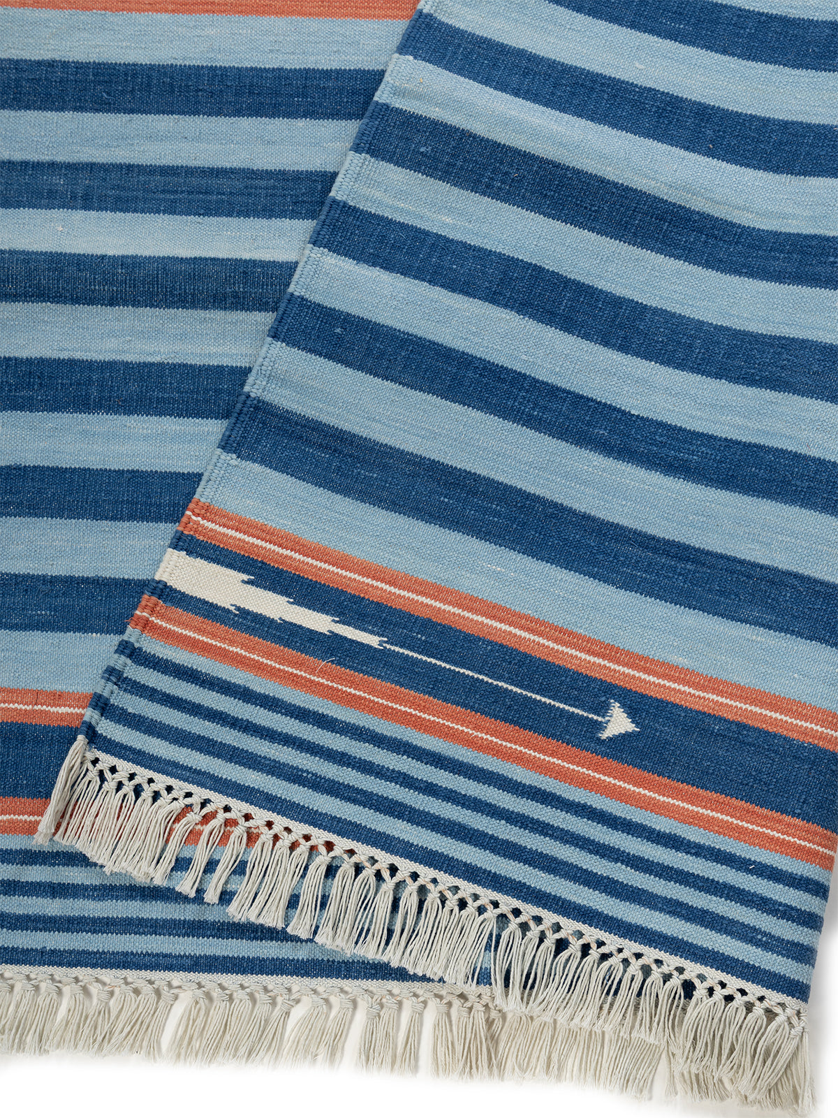 Coastal Stride Rug detail of the striped cotton surface and edge finishing