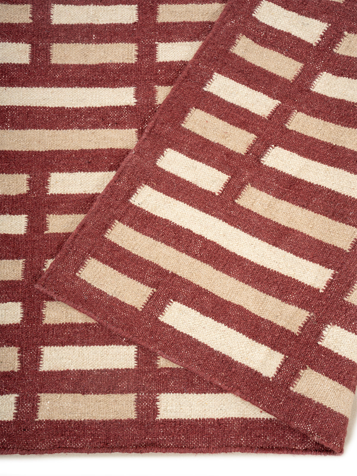 Cobblestone Path Wool Rug-Burgundy detail of the geometric pattern in wool