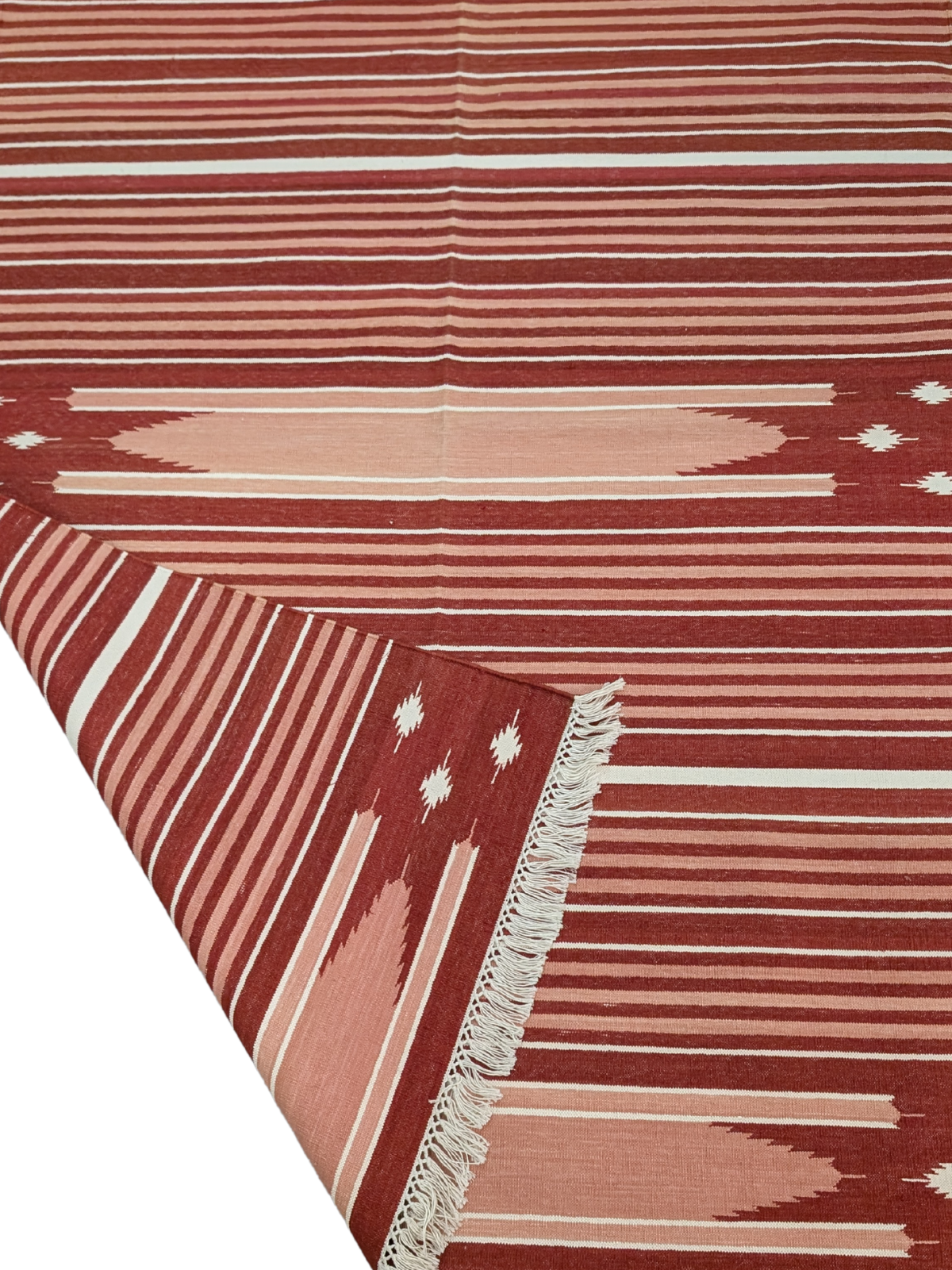 Crimson Bloom Kilim Cotton Rug detail of the floral motif in cotton cut pile