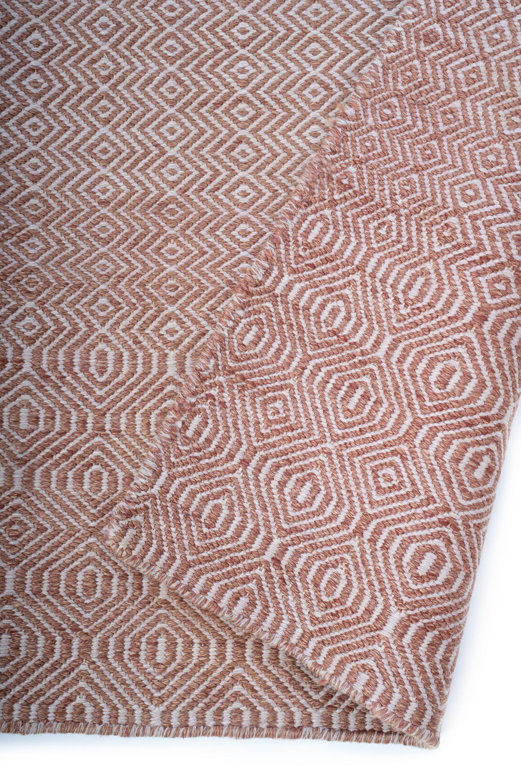 Crimson Cascade handloom rug detail of the striped wool surface and edge finishing