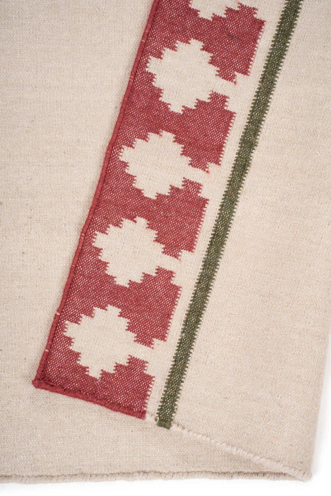 Crimson Crossroads detail of the geometric pattern in wool