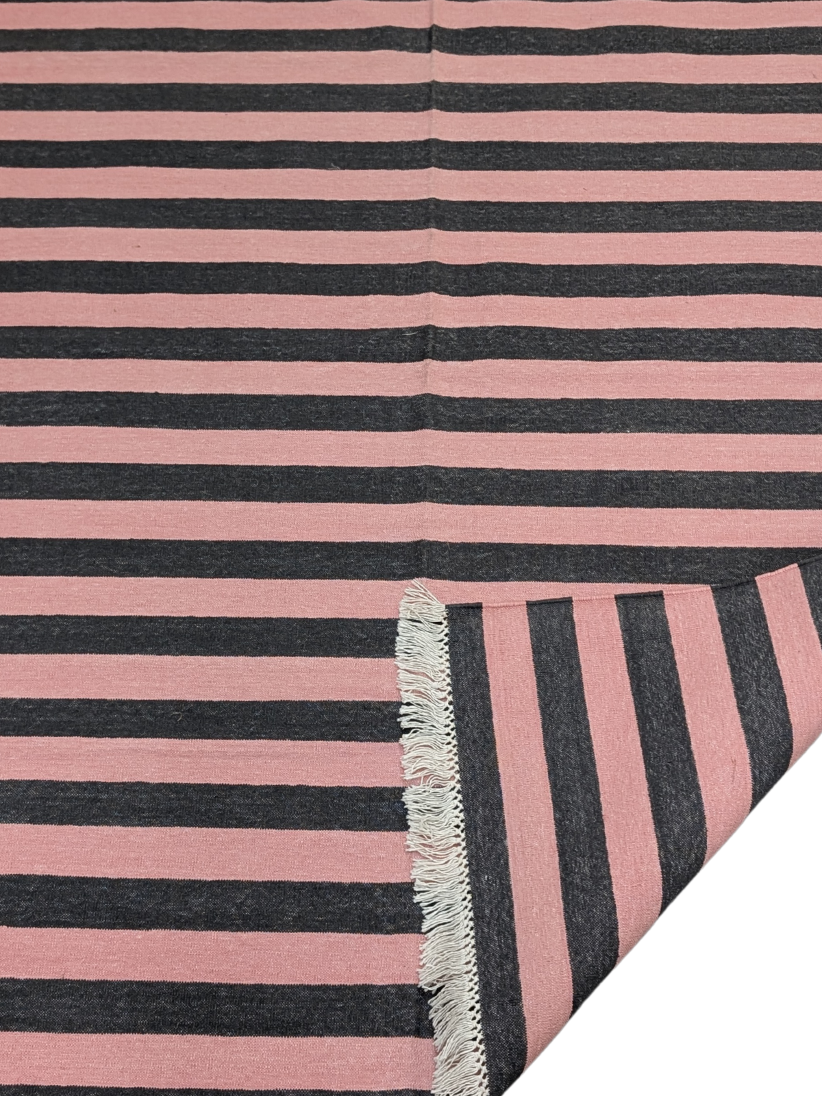 Crimson Tide Striped Cotton Rug detail of the striped cotton surface and edge finishing