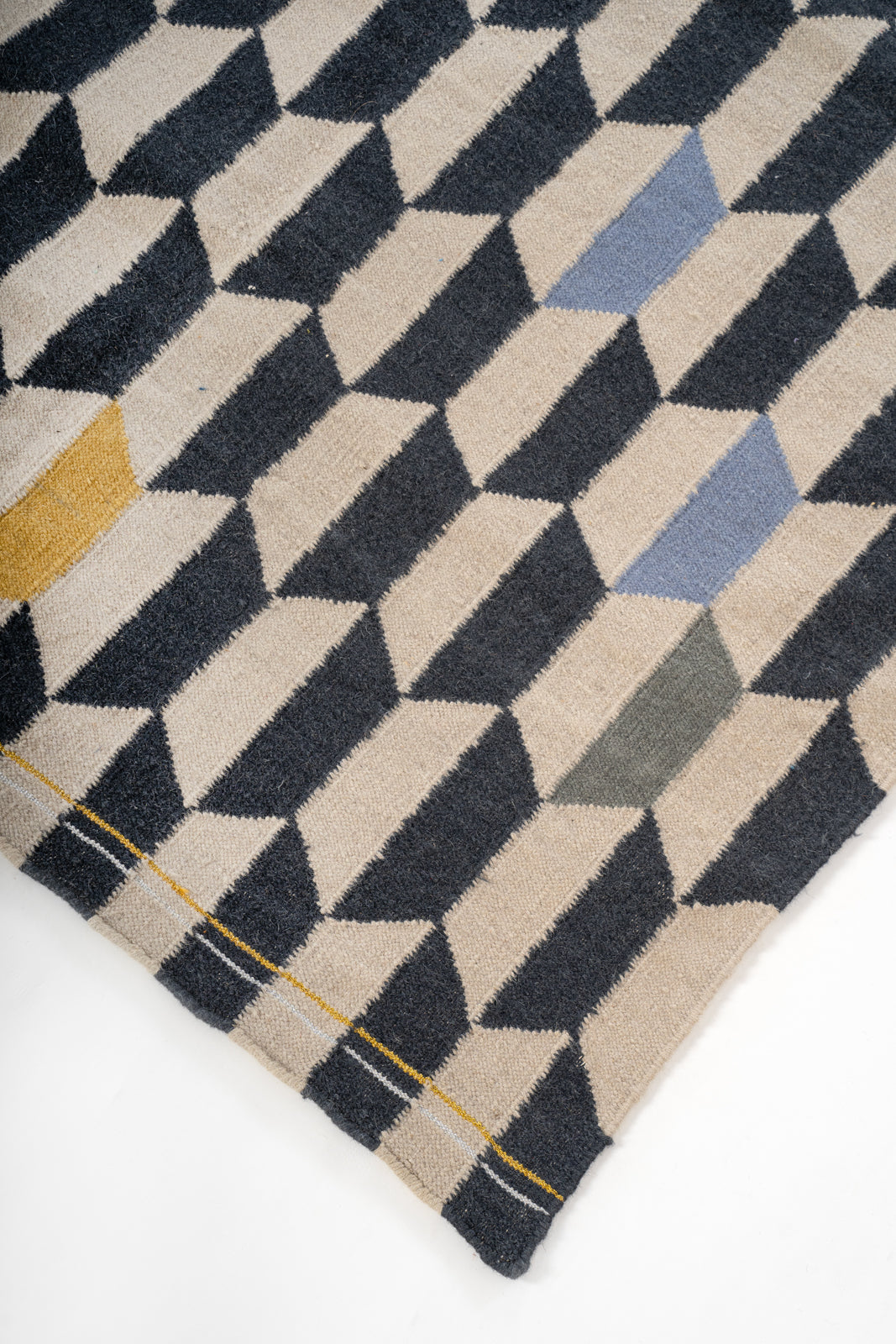 Cubist Reverie Flatweave Rug close-up showing the cotton weave and geometric motif
