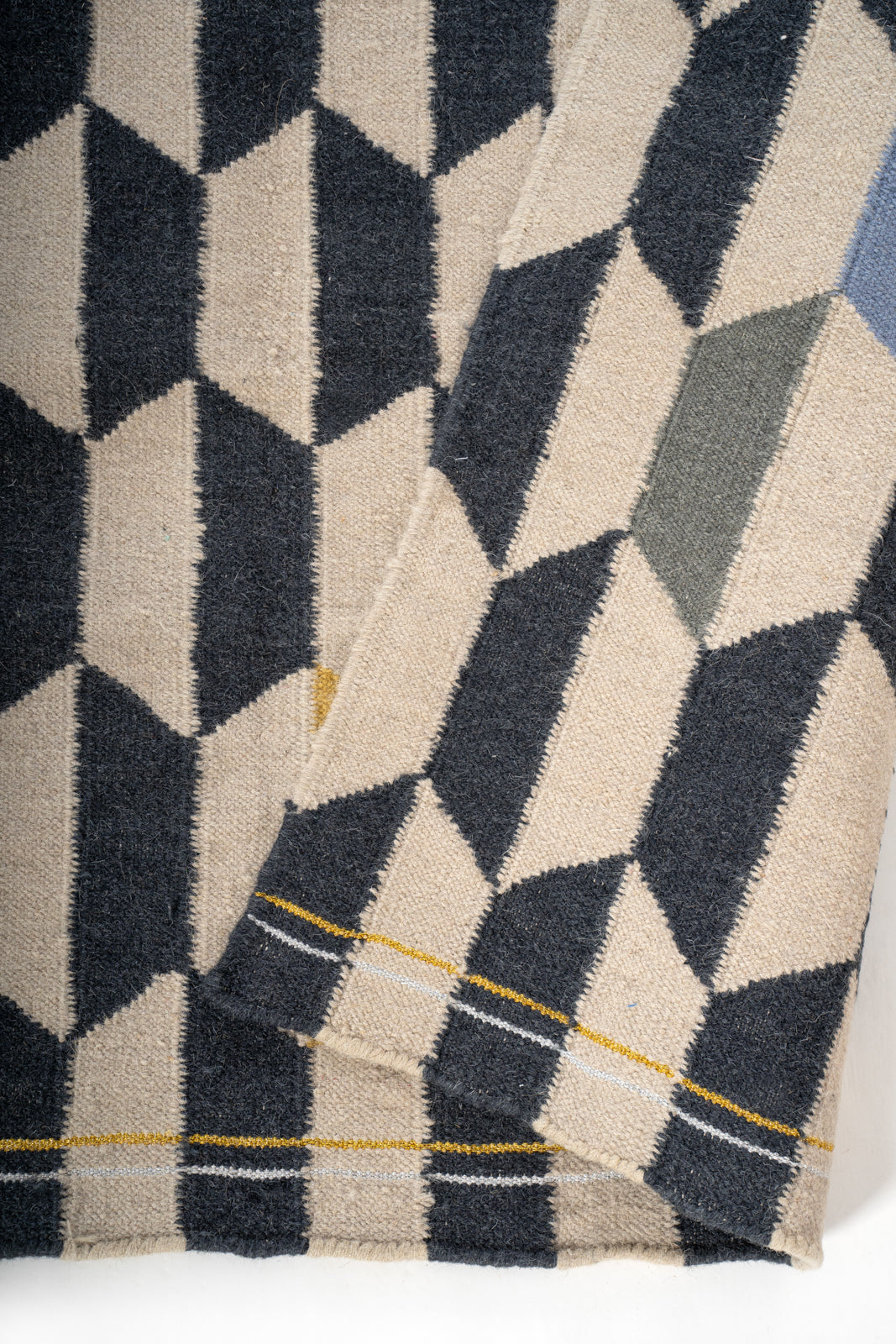 Cubist Reverie Flatweave Rug detail of the geometric pattern in cotton