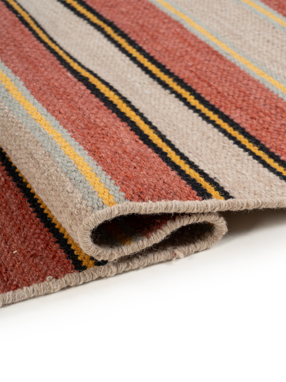 Desert Sunset Stripe Wool Flatweave - texture detail showing wool surface
