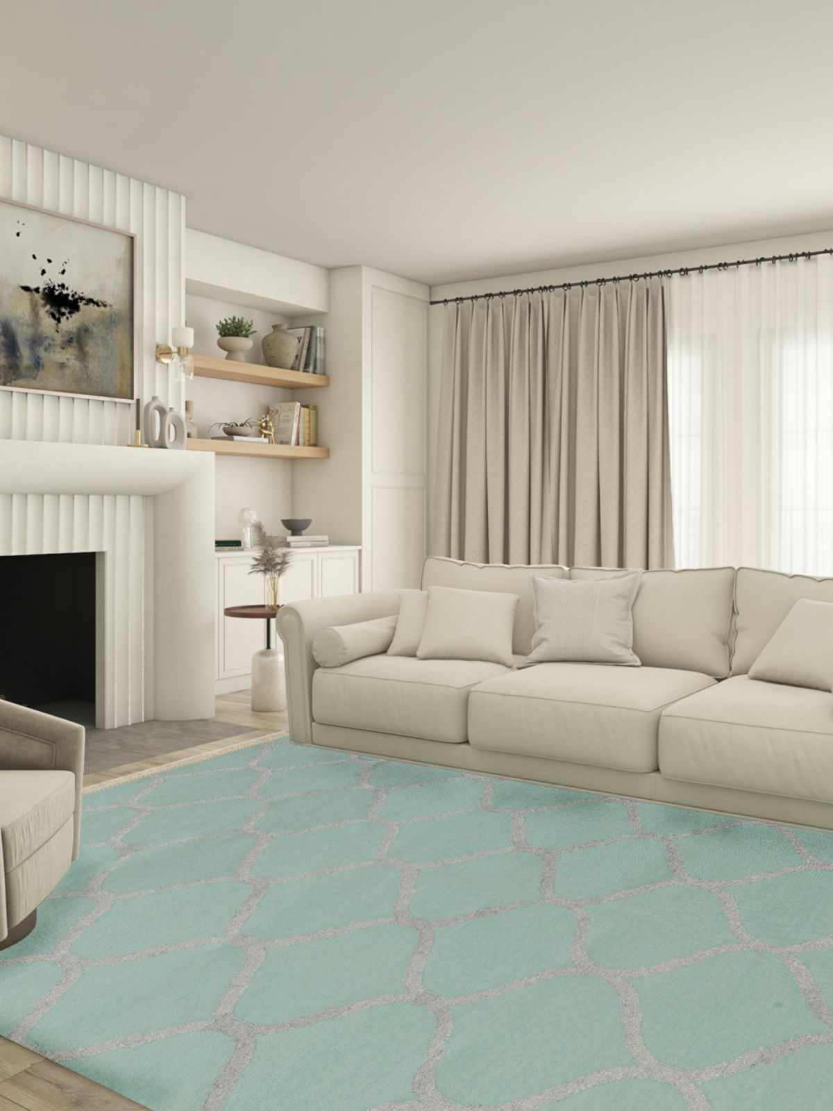 Dream Ogee Rug-Teal - additional product view showing the wool rug