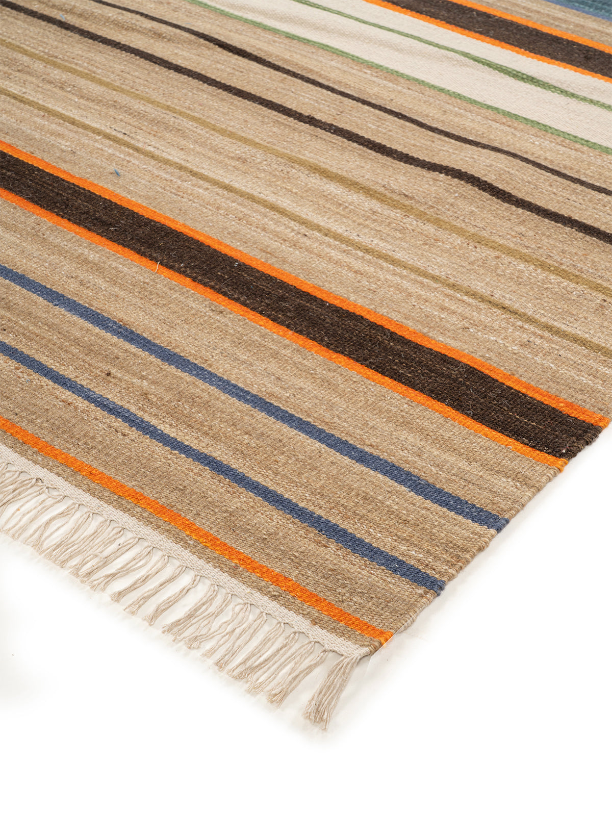 Earth Tone Stripe Flatweave Rug close-up showing the wool weave and striped pattern