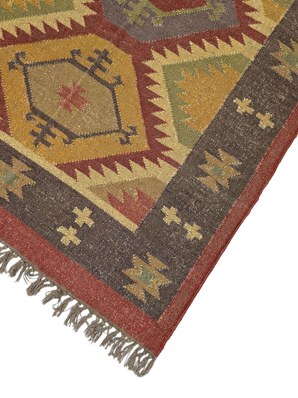 Earthbound Echo Kilim close-up showing the cotton weave and geometric motif