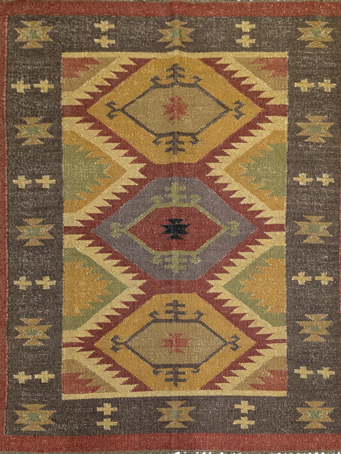 Earthbound Echo Kilim cotton rug in brown tones