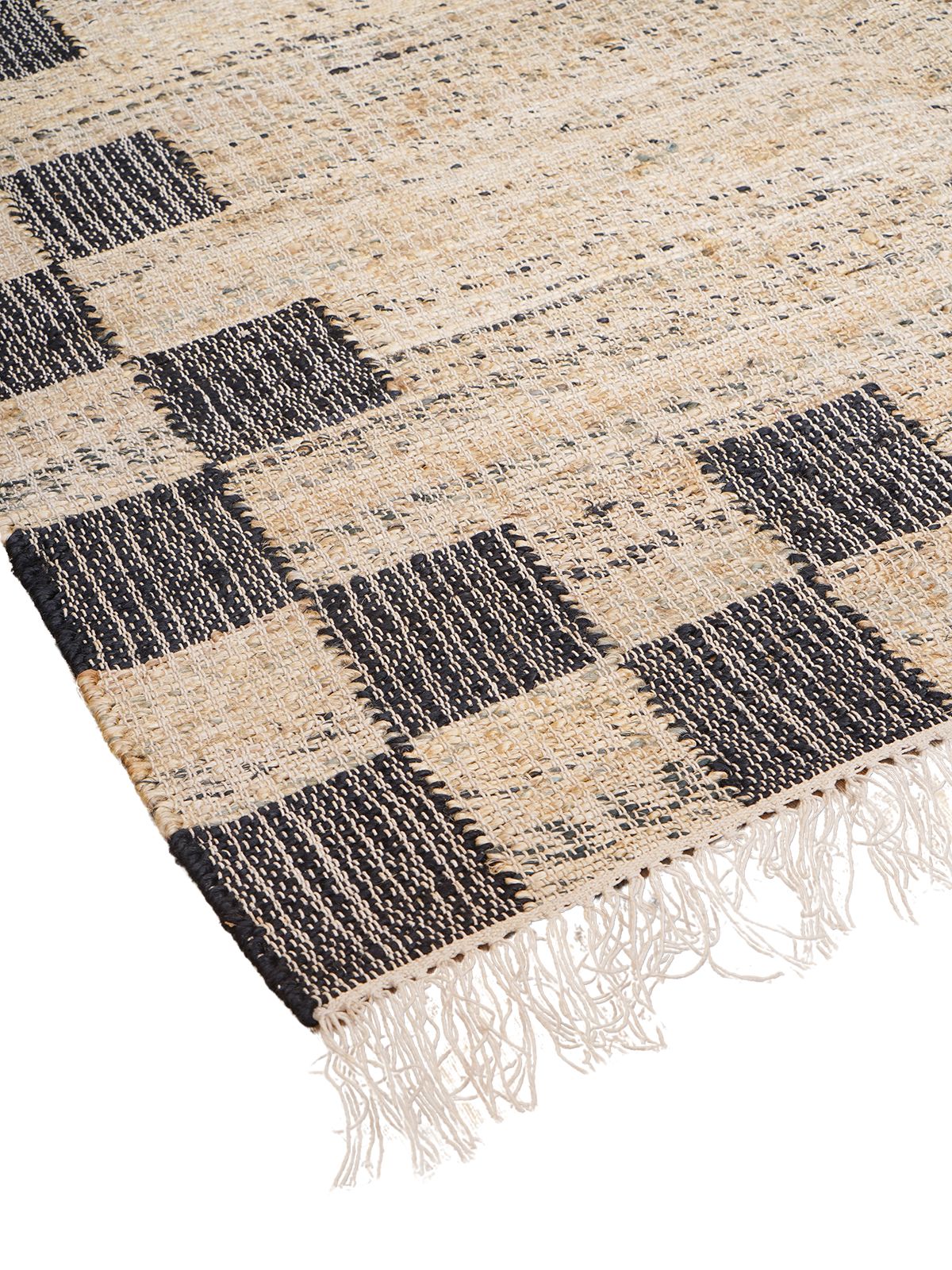 Ebony Checkered Jute Rug close-up showing the jute weave and geometric motif