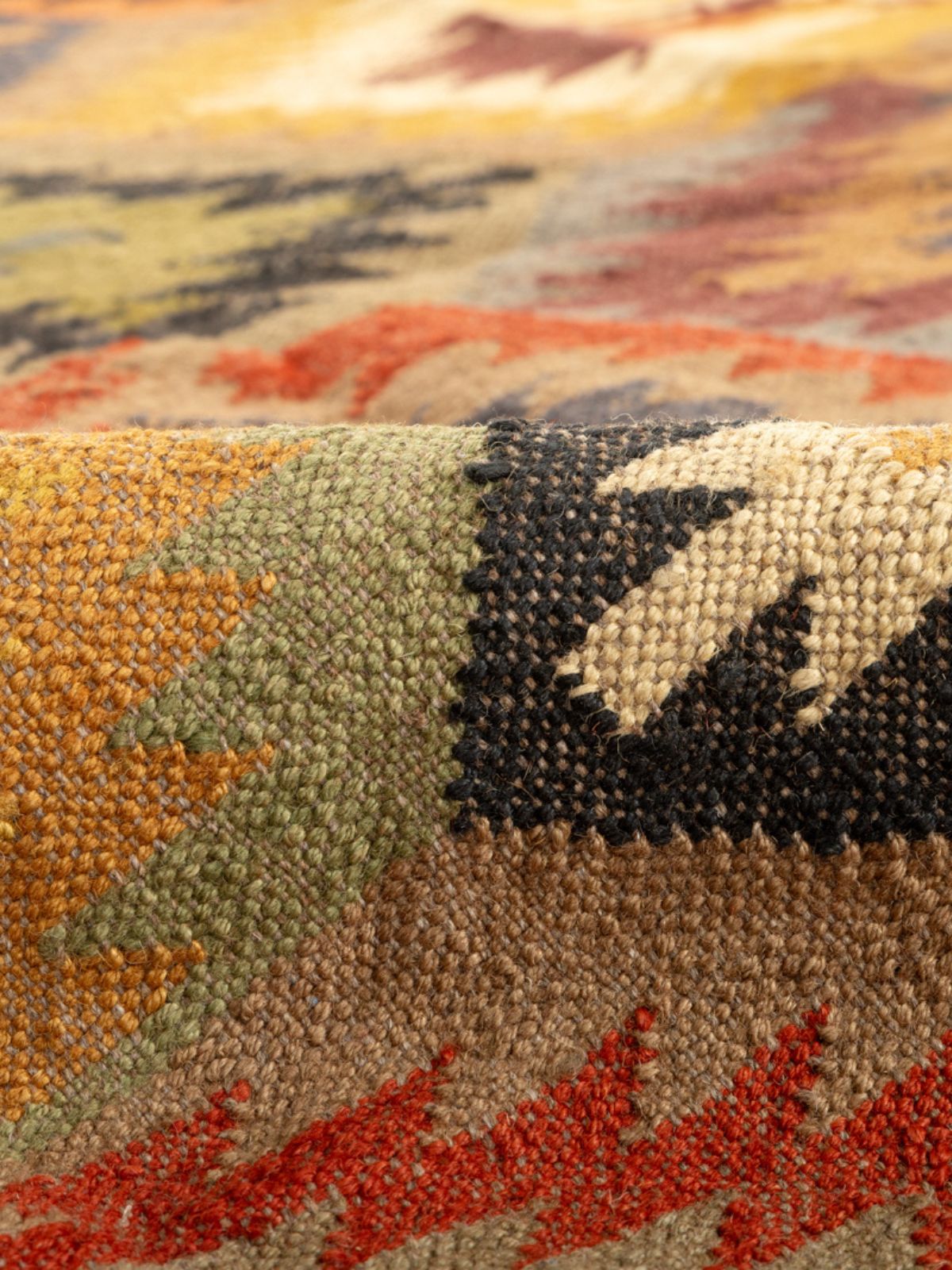 Eclectic Essence Kilim Rug detail of the traditional motif in cotton