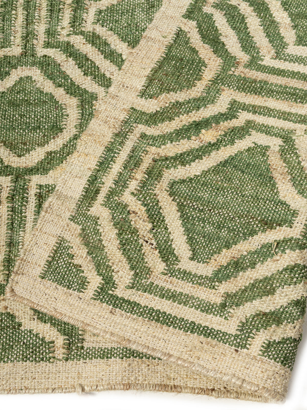 Emerald Trellis Jute Rug detail of the geometric pattern in jute