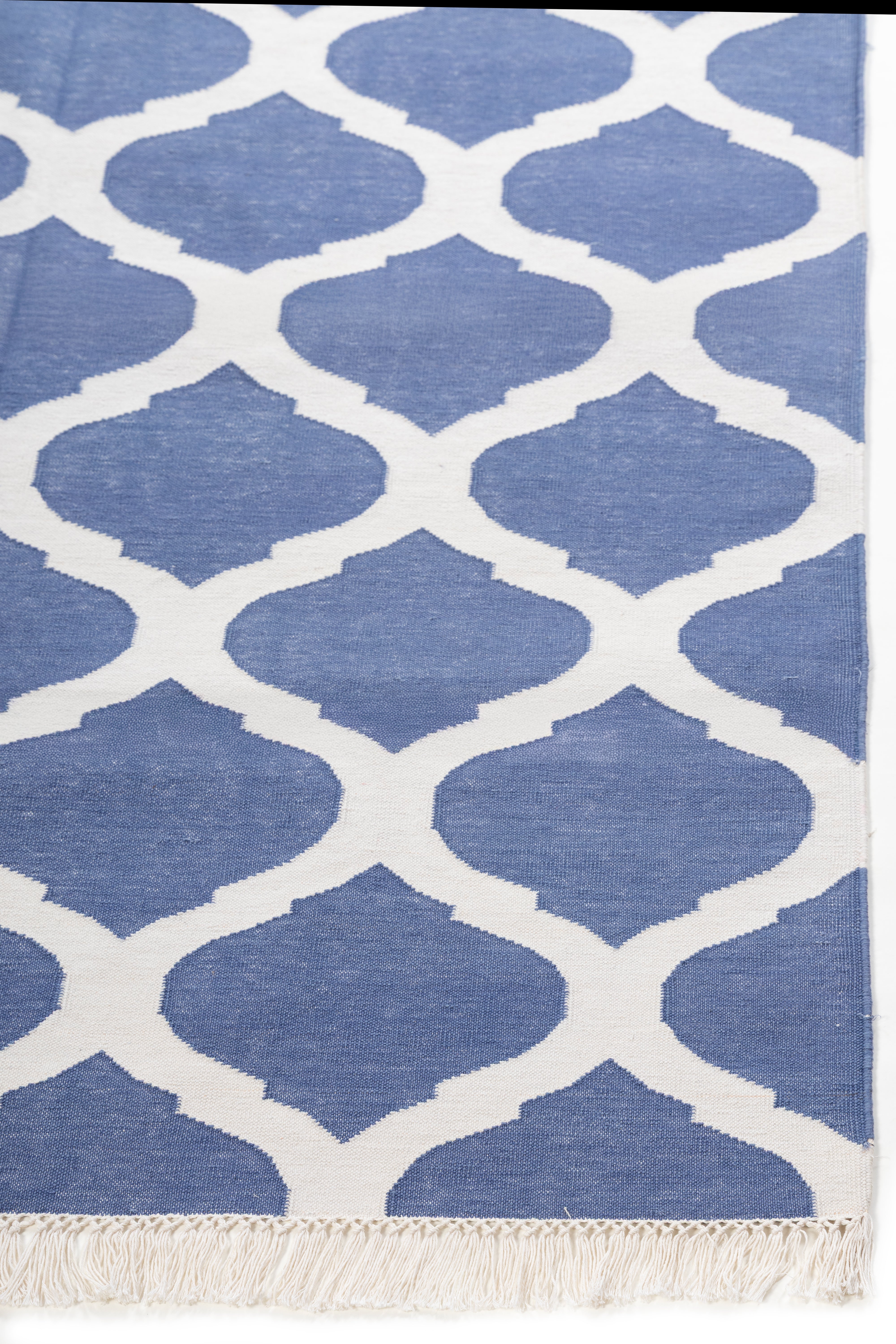 Enchantment cotton Flatweave Rug-Blue cotton rug styled in a living room interior