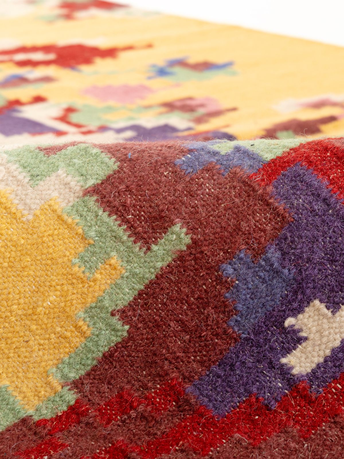 Floral Fiesta Tapestry Rug detail of the floral motif in wool cut pile