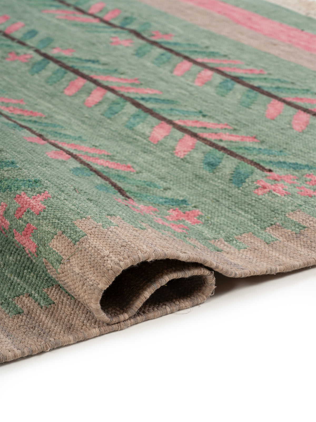 Folk Botanical Flatweave Rug - texture detail showing wool surface