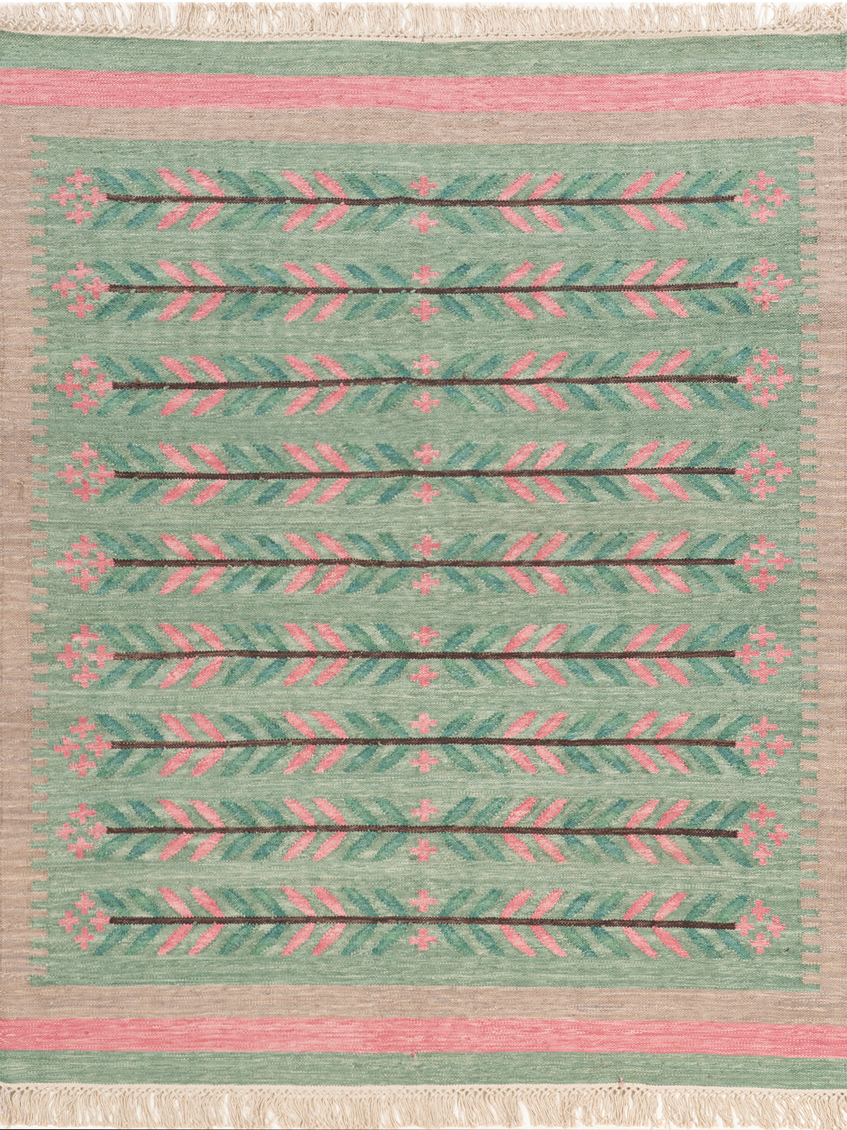 Folk Botanical Flatweave Rug wool rug in multicoloured tones