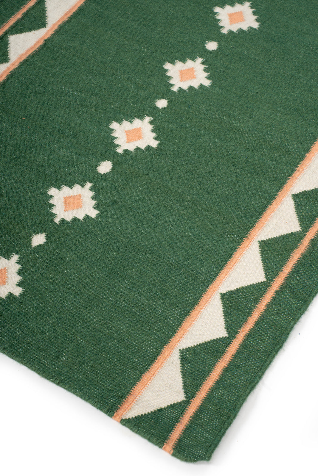 Forest Ember Dhurrie Runner close-up showing the cotton weave and stripes surface