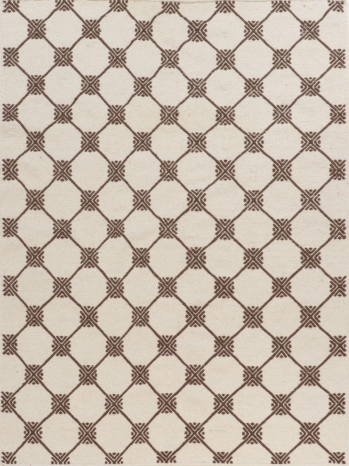 Geometric Trellis Wool Rug wool rug in neutral tones