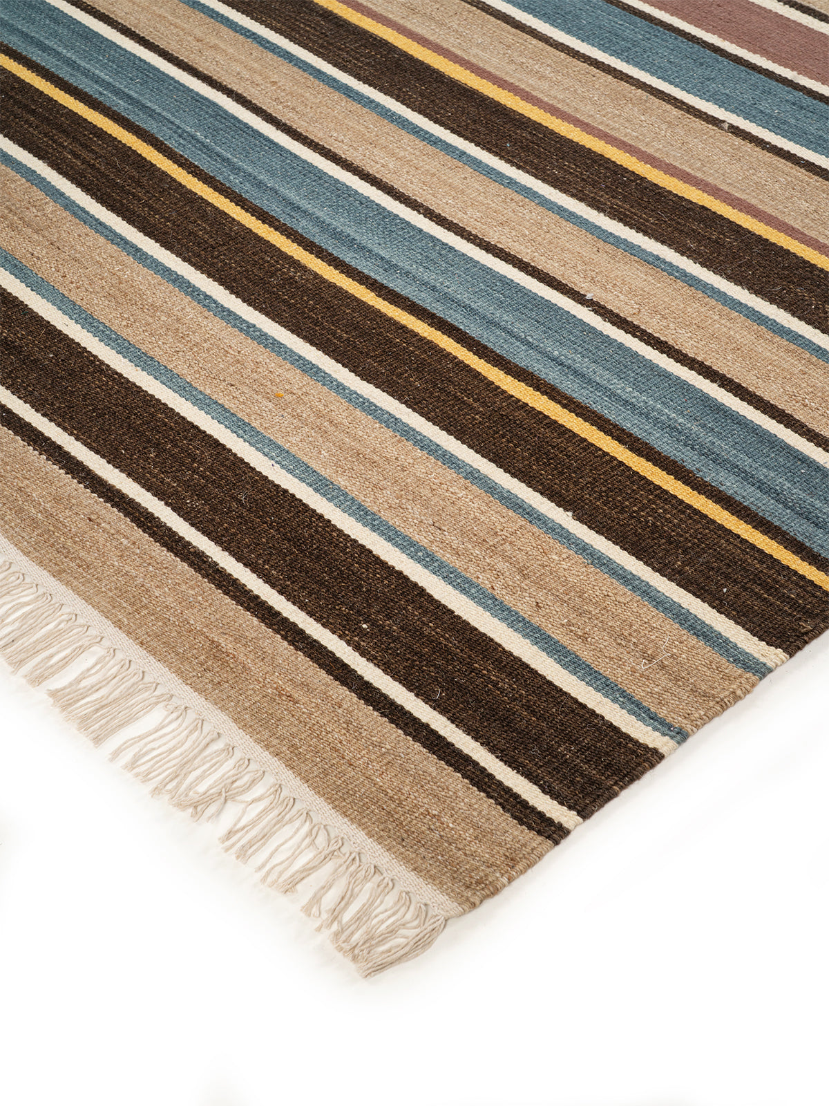 Global Stripe Wool Kilim Rug close-up showing the wool weave and striped pattern