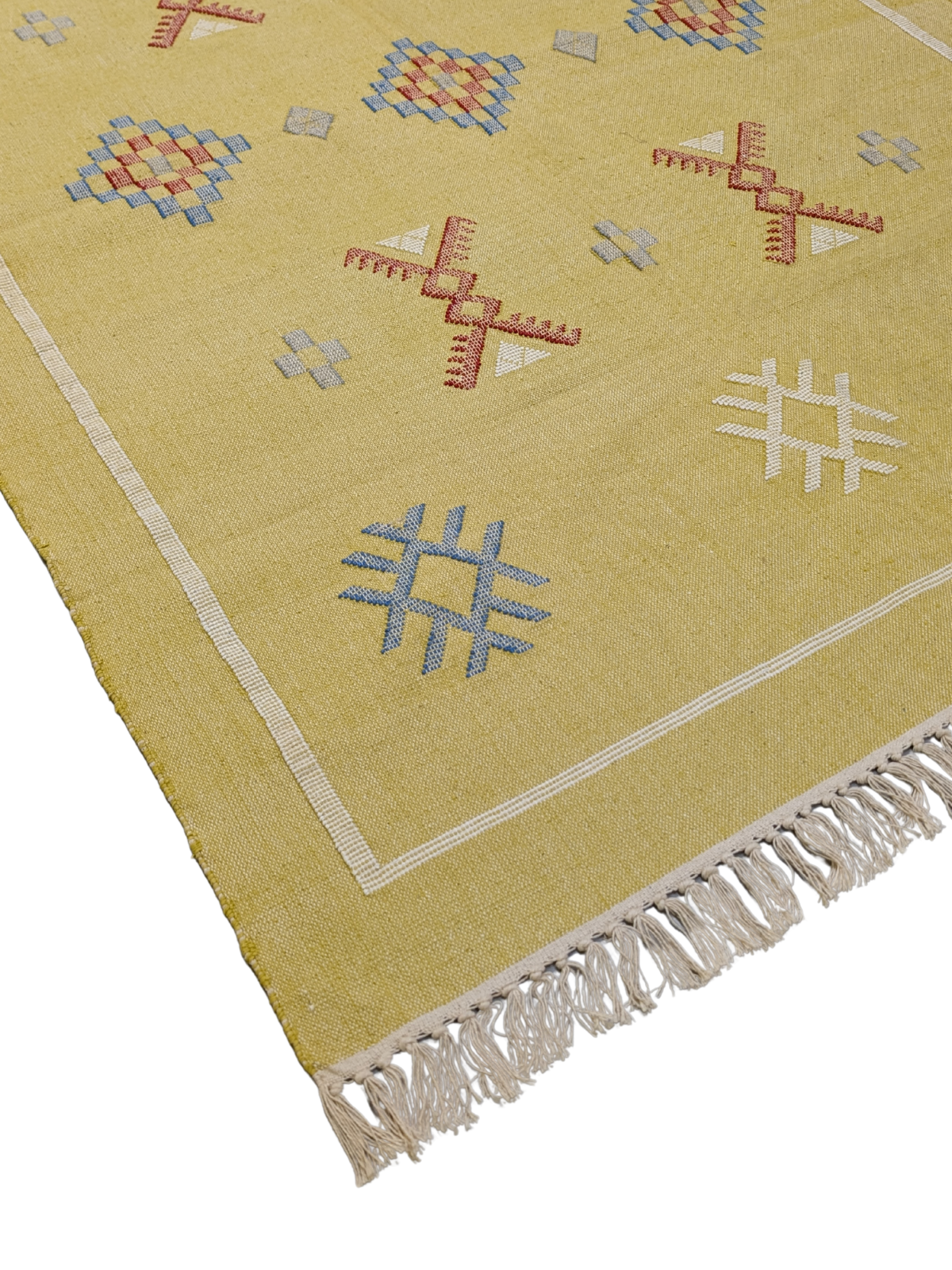 Golden Dunes Flatweave close-up showing the cotton weave and striped pattern