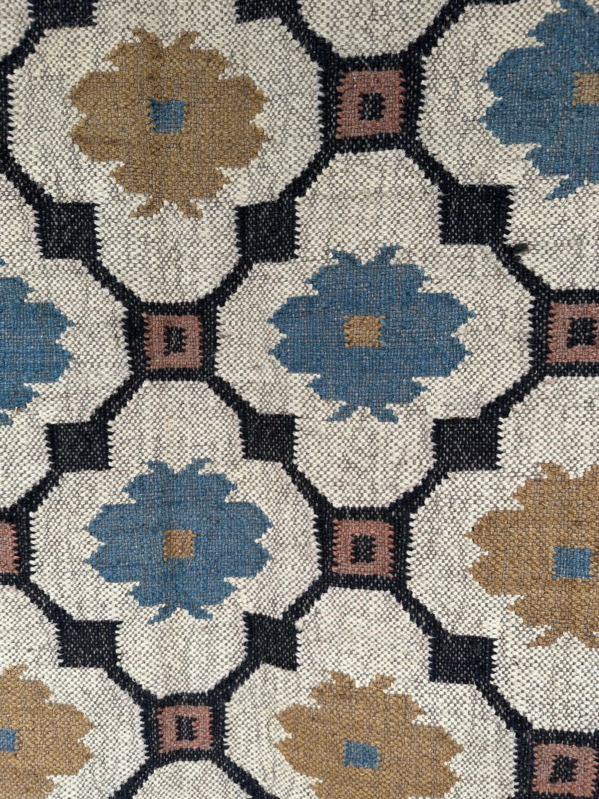 Grecian Beige Blossom close-up showing the cotton pile and floral motif