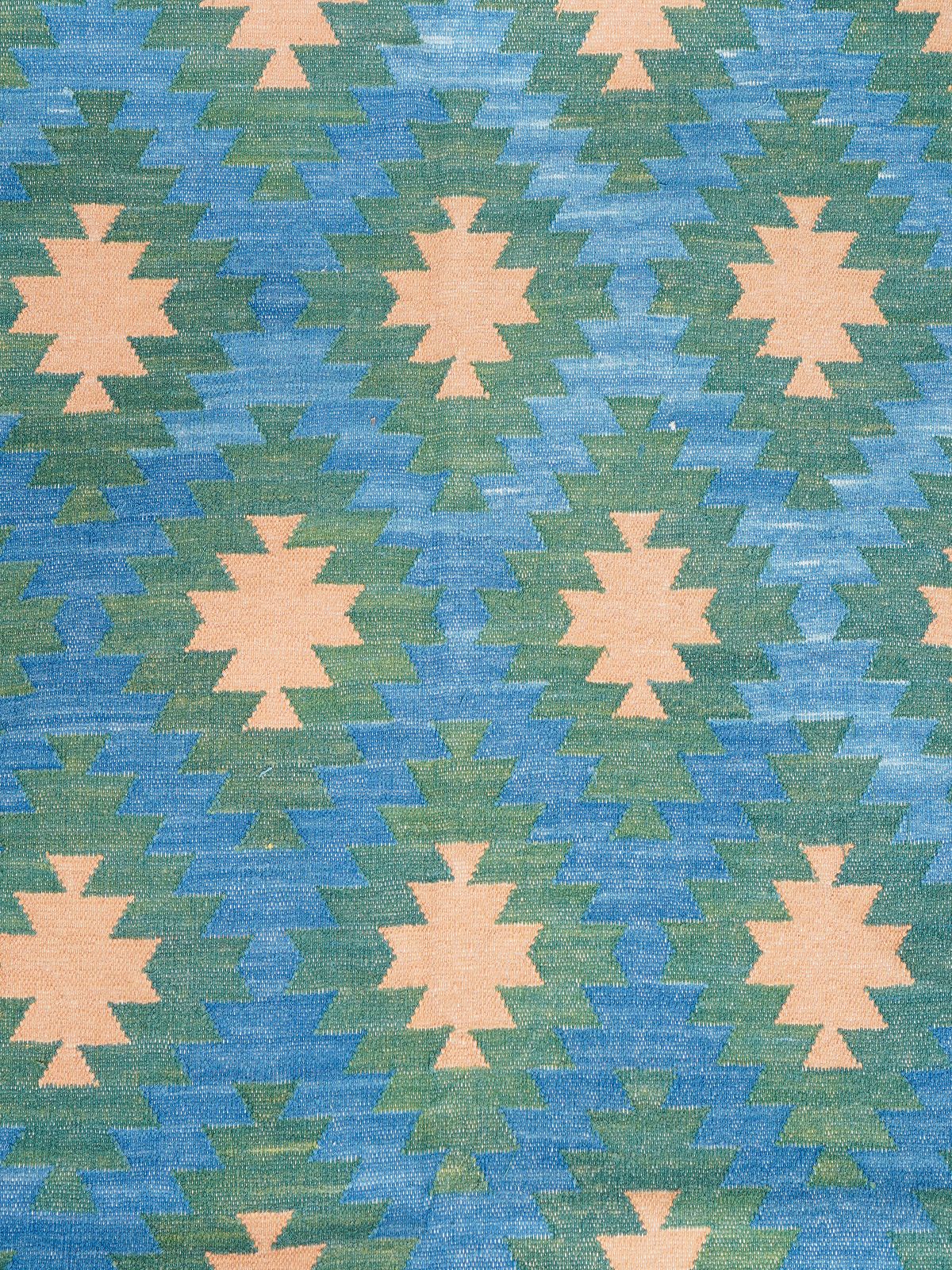 Green hellenic Flatweave rug - texture detail showing cotton surface
