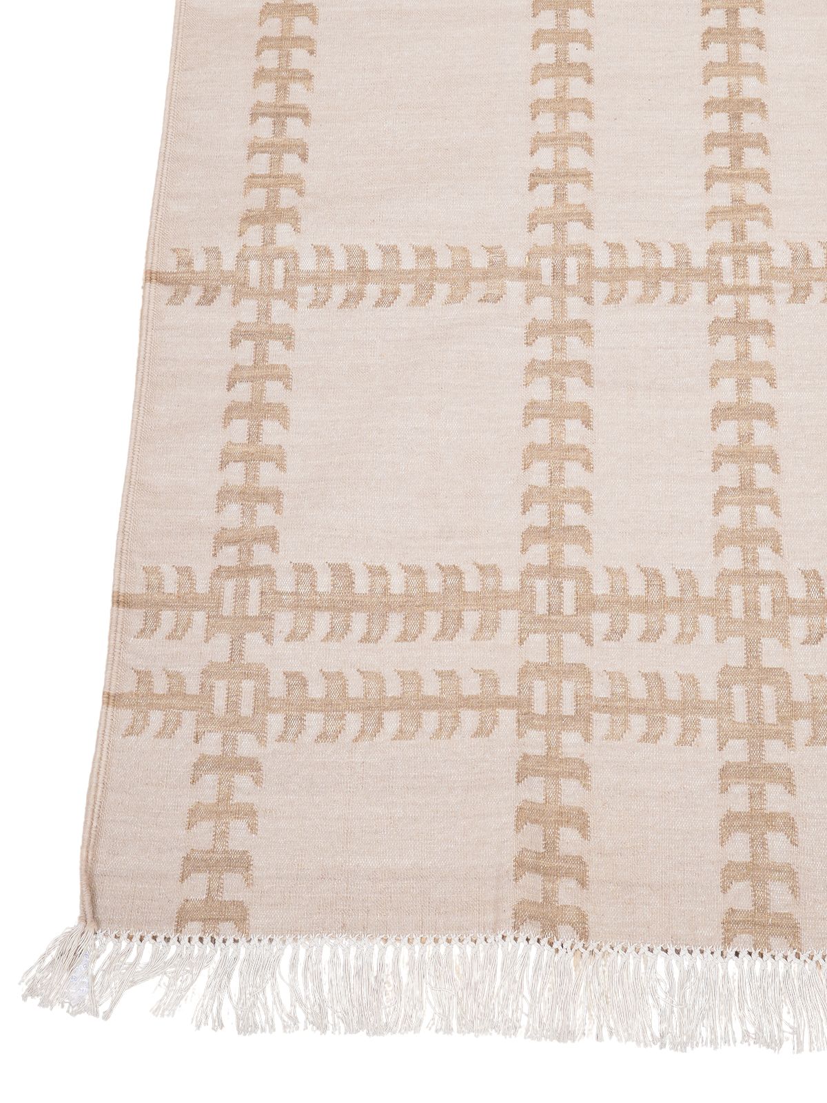 Gridline Flatweave Rug-Beige cotton rug styled in a living room interior