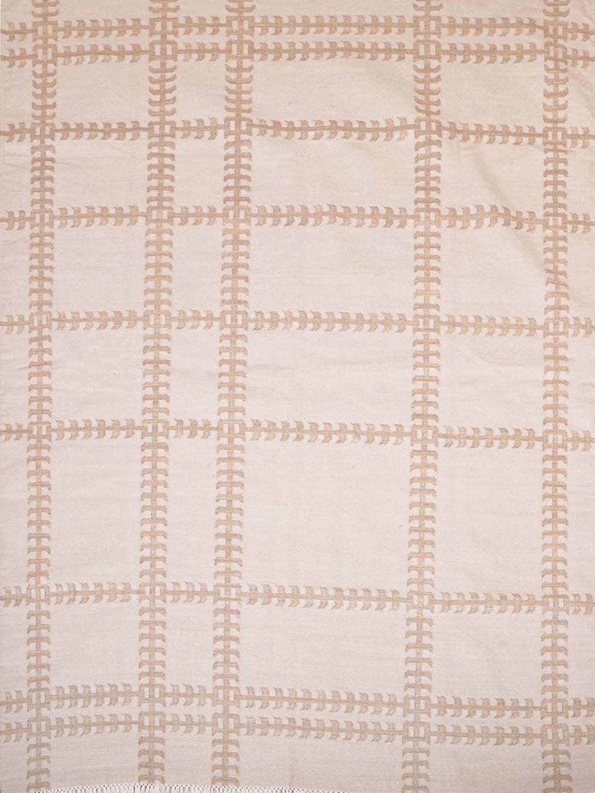 Gridline Flatweave Rug-Beige cotton rug in neutral tones