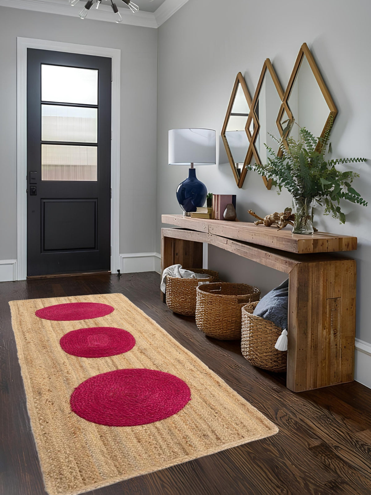 Gweru braided runner rug cotton stair runner styled on a staircase in a designed interior