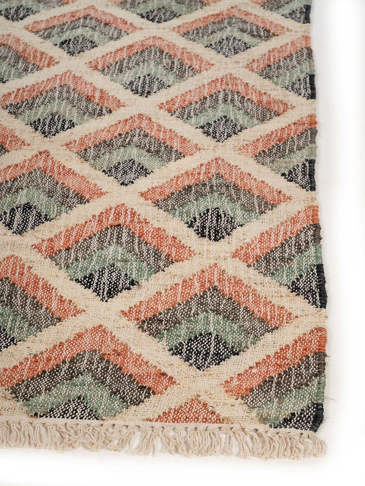 Harlequin Diamond Flatweave Rug jute rug styled in a living room interior