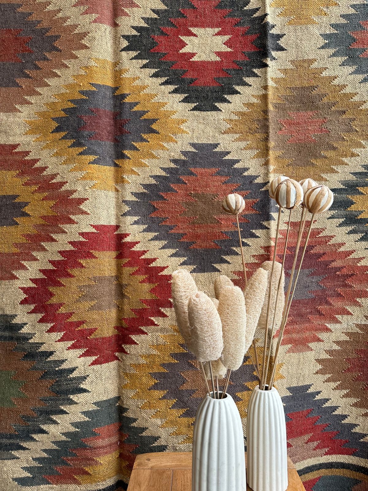 Harmony Hues Kilim Rug cotton rug in multicoloured tones