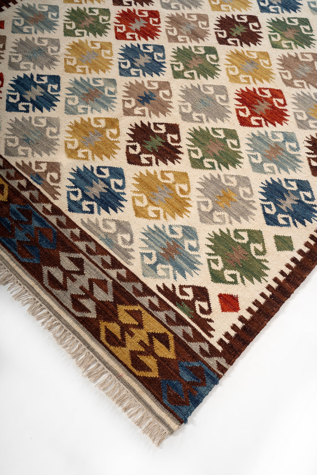 Harvest Mosaic Wool Rug close-up showing the wool weave and geometric motif