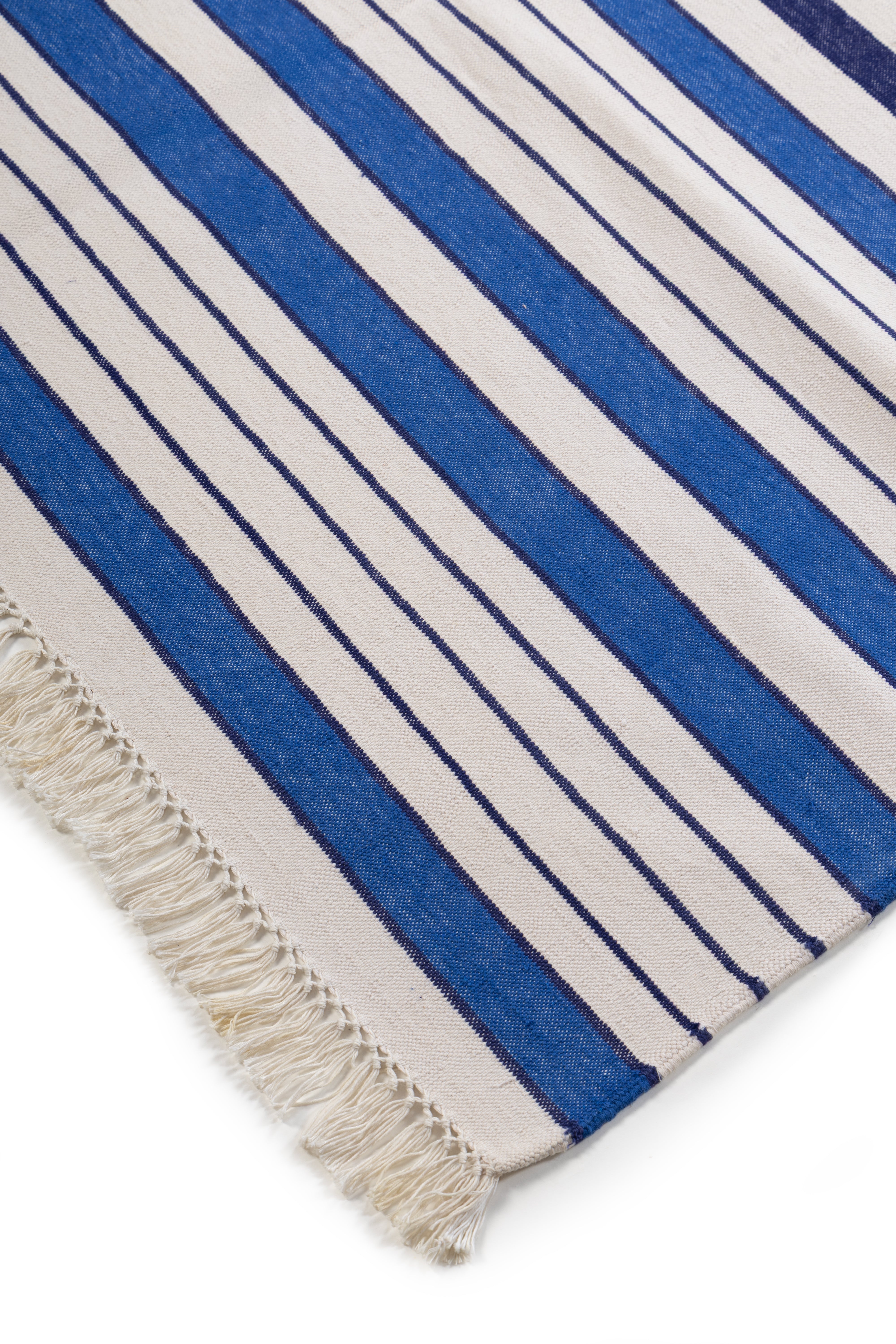 Indigo Breeze Kilim Rug close-up showing the cotton weave and geometric motif