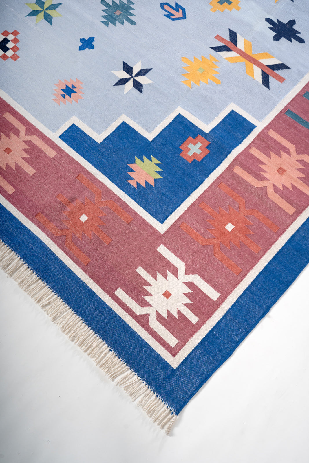 Indigo Heritage Vintage Dhurrie Rug close-up showing the cotton weave and traditional motif