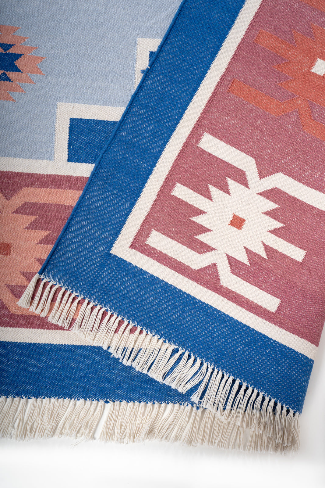 Indigo Heritage Vintage Dhurrie Rug detail of the traditional motif in cotton