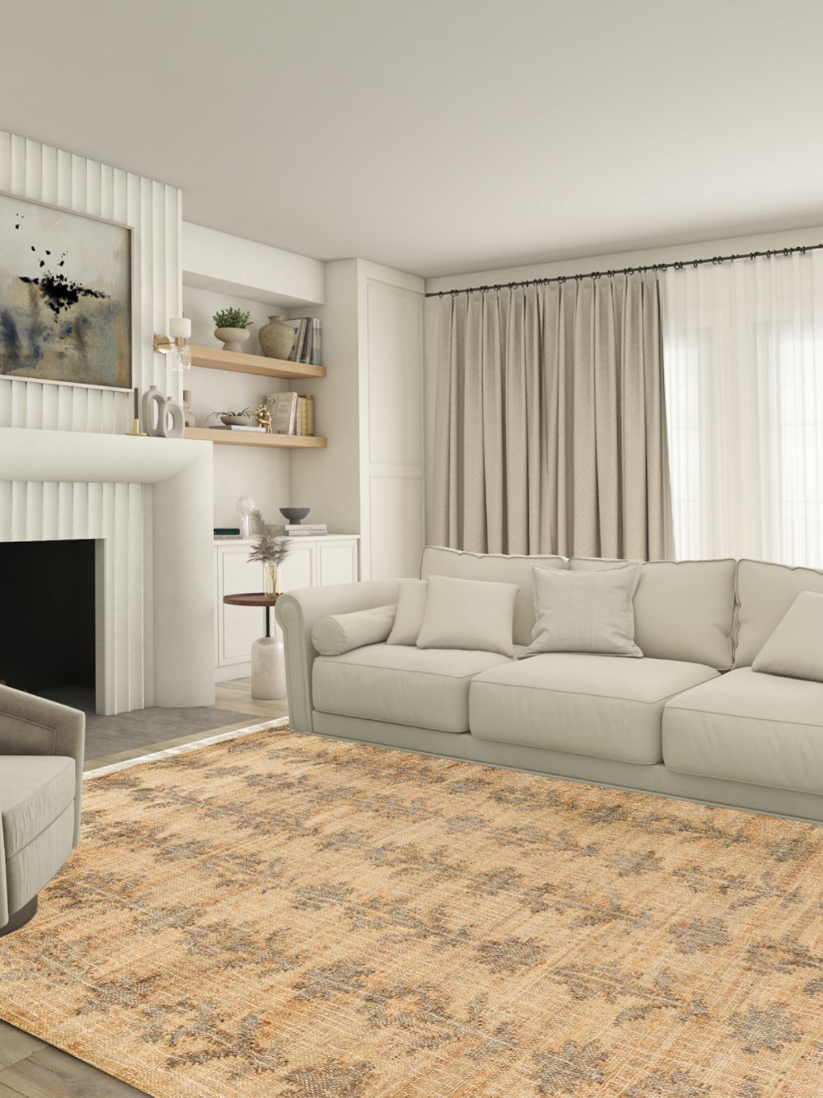 Inked florals Jute Rug - additional product view showing the jute rug