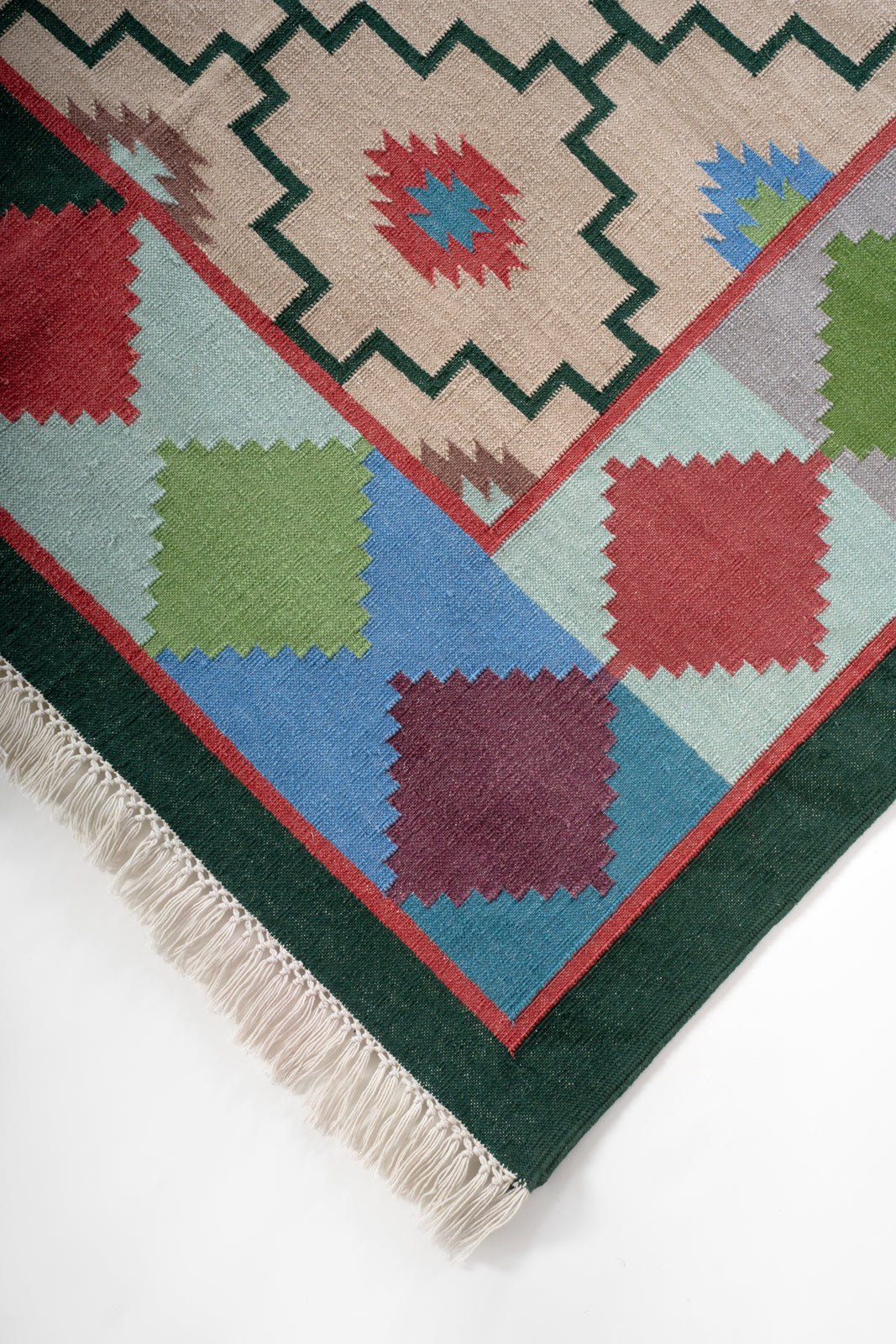 Jaisalmer Majesty Flatweave rug close-up showing the cotton weave and traditional motif