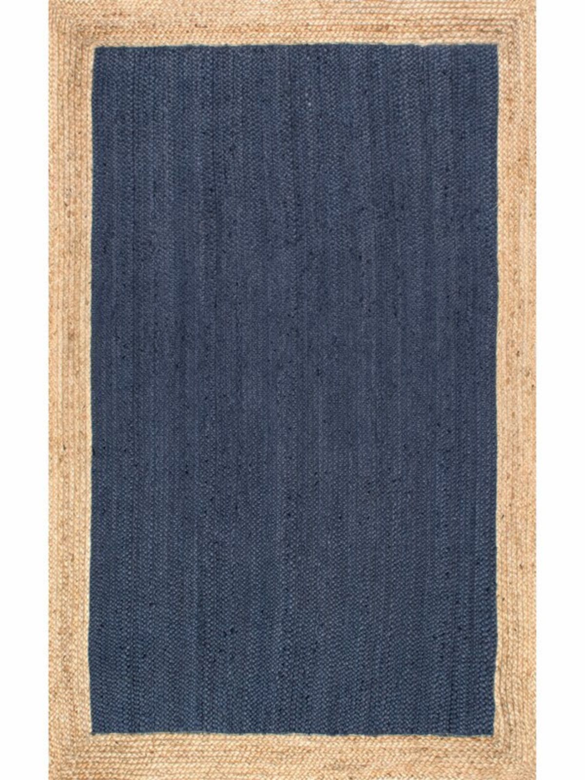 Juba jute bordered area rug-Navy jute rug in blue tones