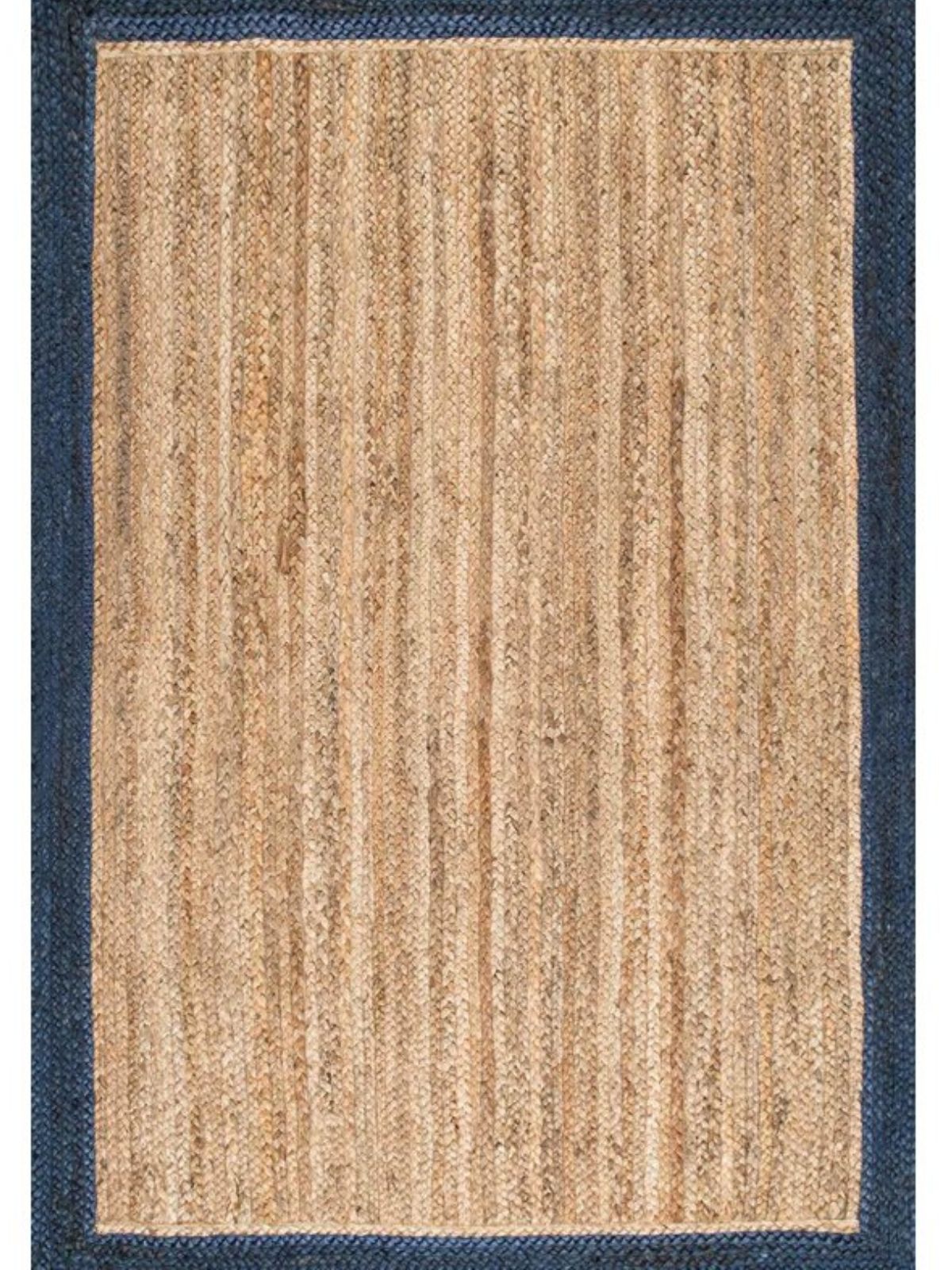 Juba jute bordered area rug-Persian jute rug in blue tones