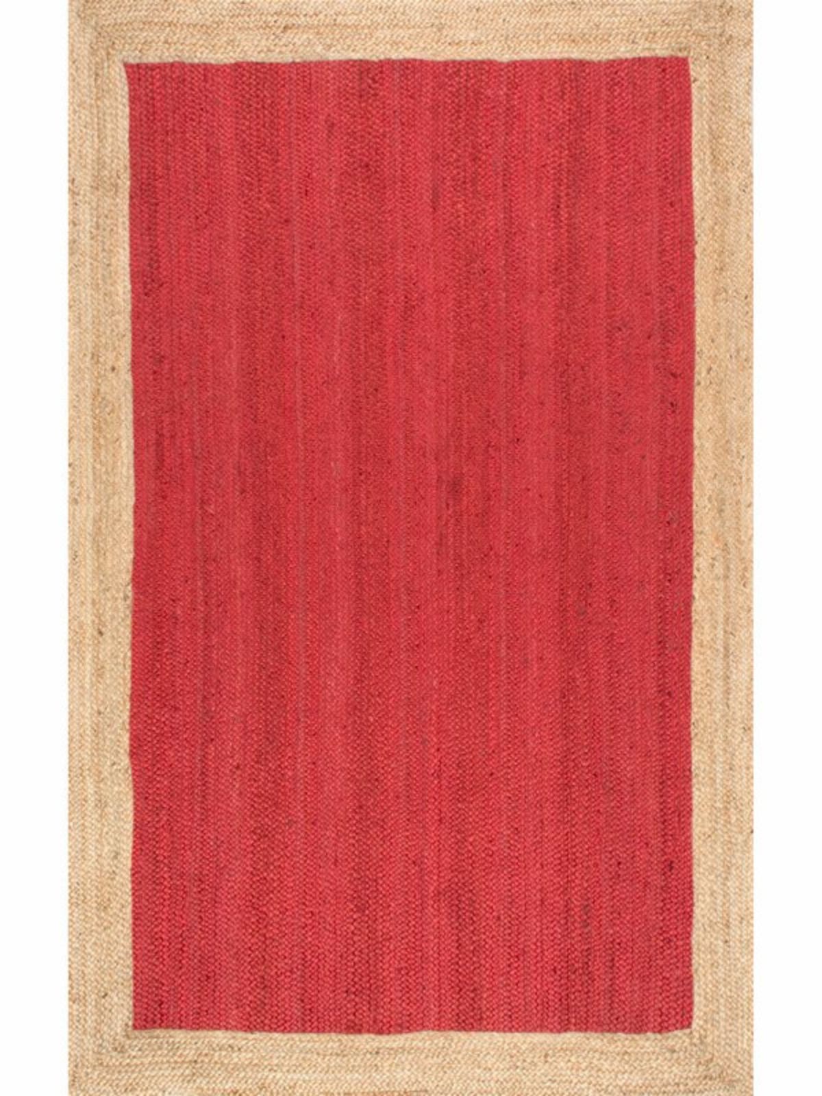 Juba jute bordered area rug-Red jute rug in red tones