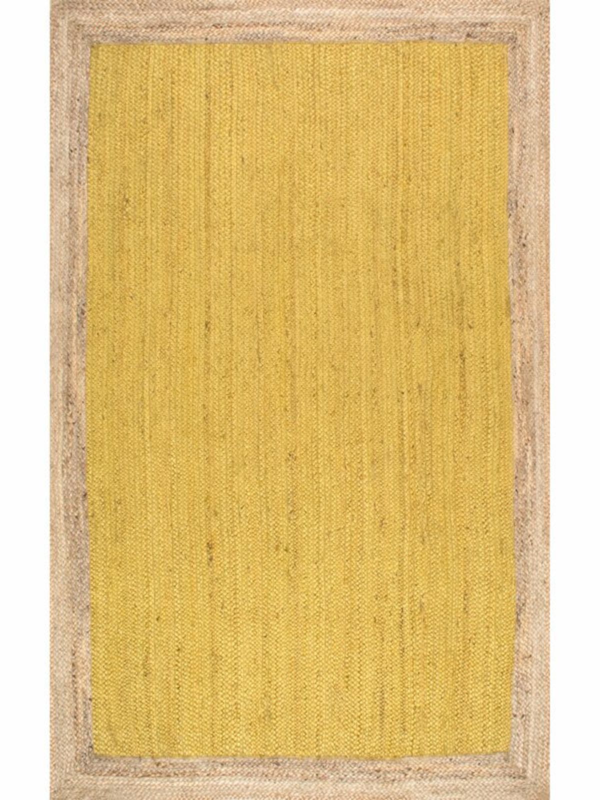Juba jute bordered area rug-Yellow jute rug in yellow tones
